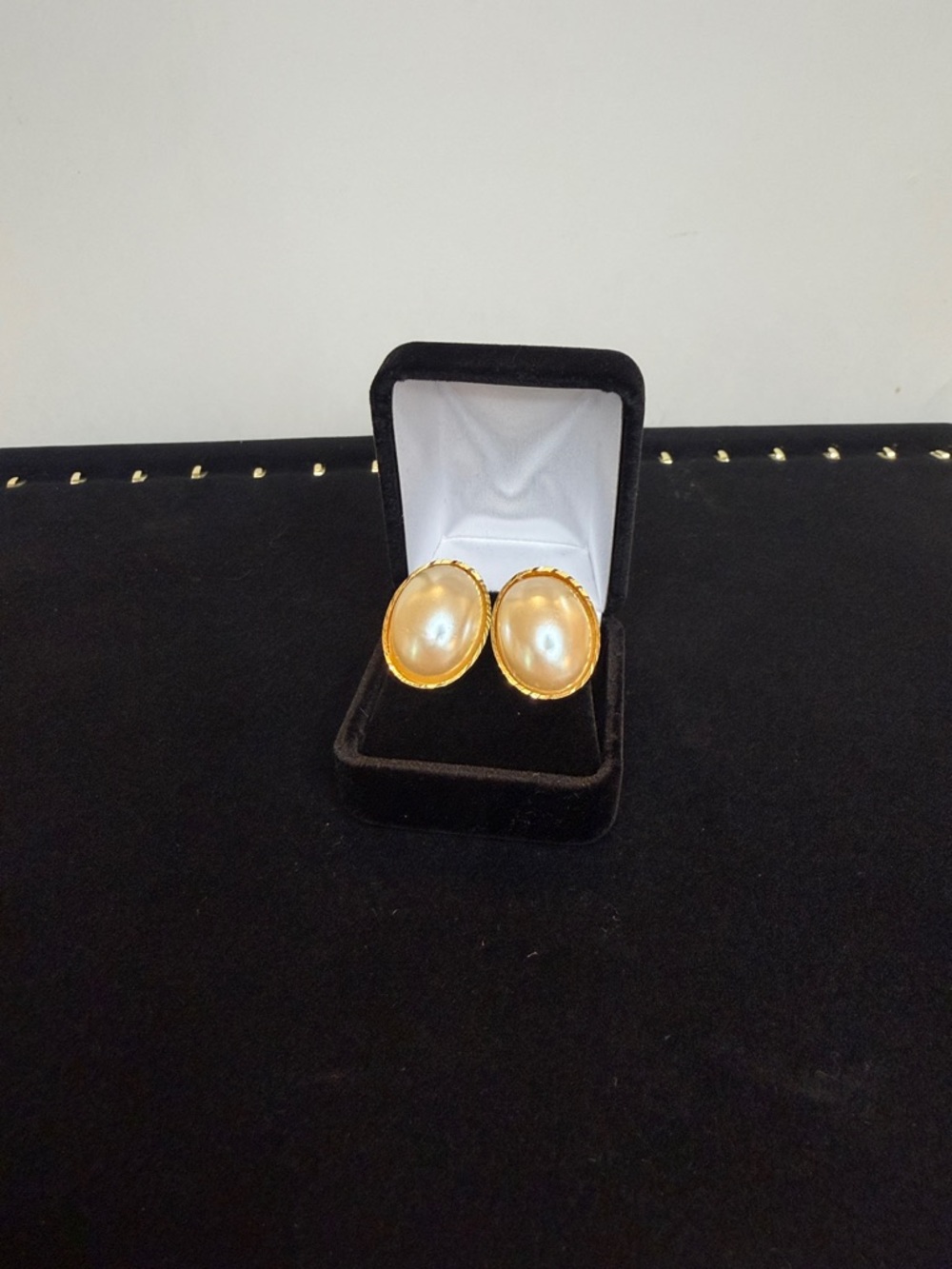 Gold-Tone Pearl Oval Clip-On Earrings - Champagne Pearl